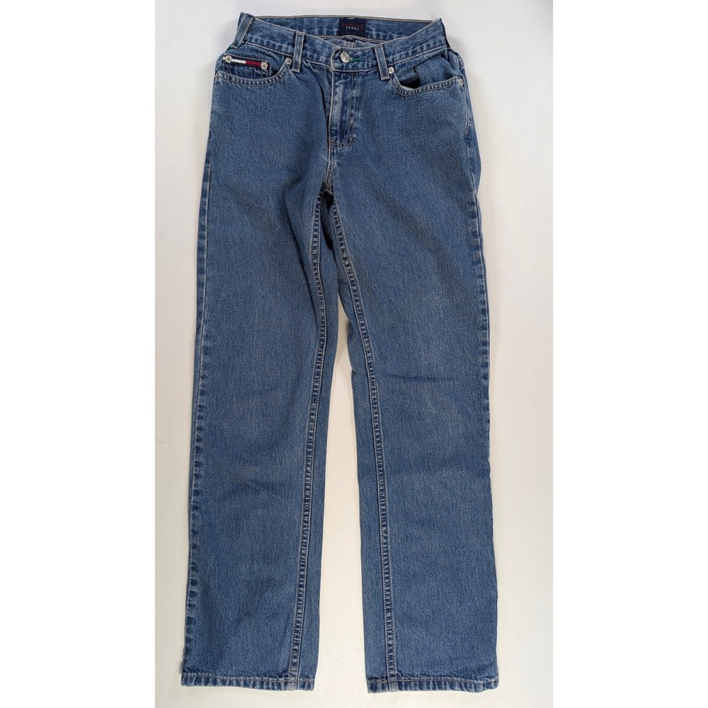 Tommy Jeans Vintage Straight Leg Denim Blue Wash High Rise Flag Logo Size 5/10
